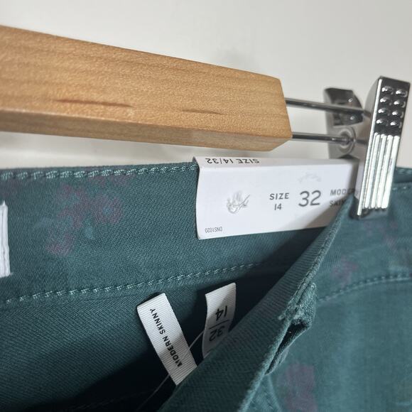 LOFT Modern Skinny Floral Print Jeans Teal Womens 14 Boho Western Forest Fairy - Picture 4 of 7